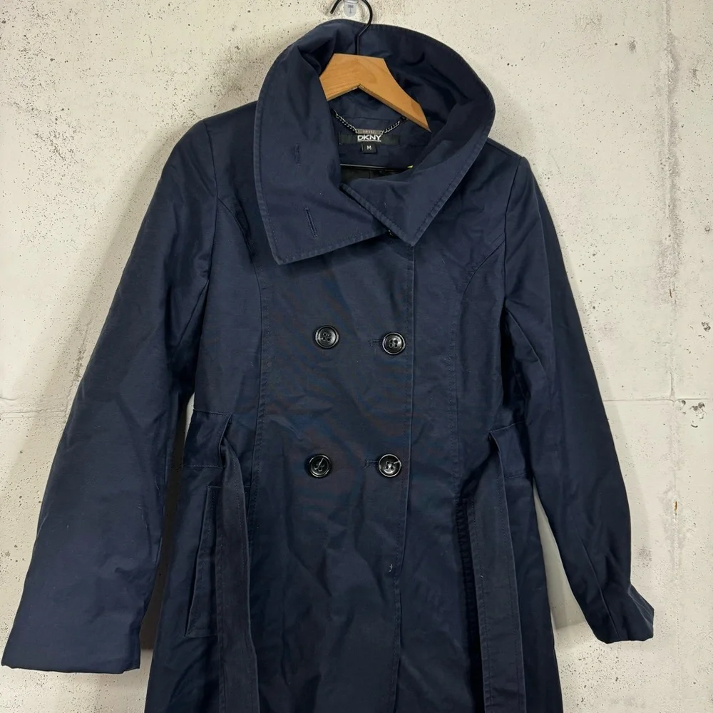 DKNY Pea Coat Navy Button Belted Jacket Coat - Picture 4 of 10